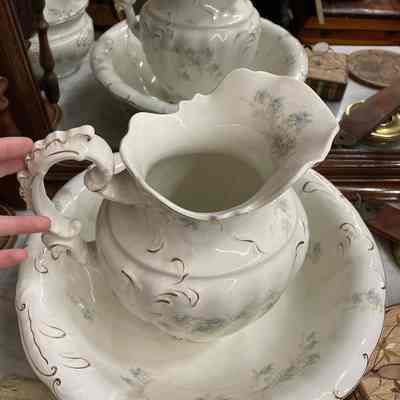 White porcelain pitcher one handle