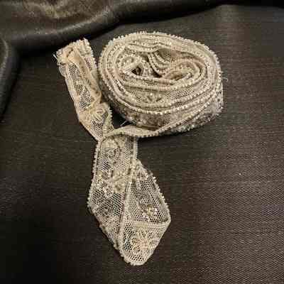 White and Silver Beaded Lace Strip