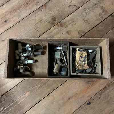 Wooden Crate with Assorted Parts Inside