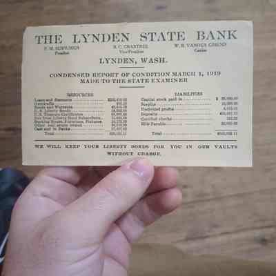 Lynden State Bank Condensed Report; March 1919