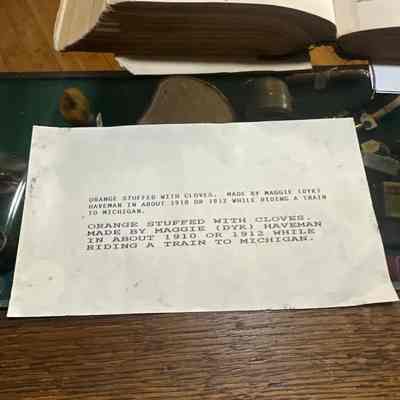 Typed paper “orange stuffed with clove”