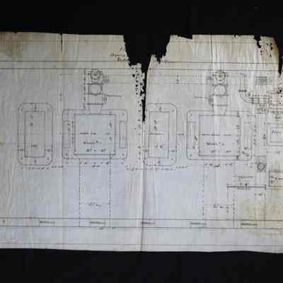Floor plan of 2 waterwheels in a building