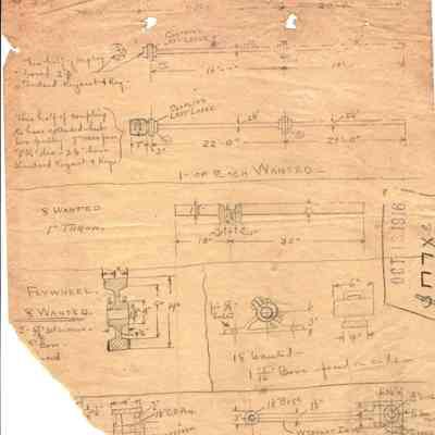Drawings of a Coupling and Flywheel With a Parts List On The Back