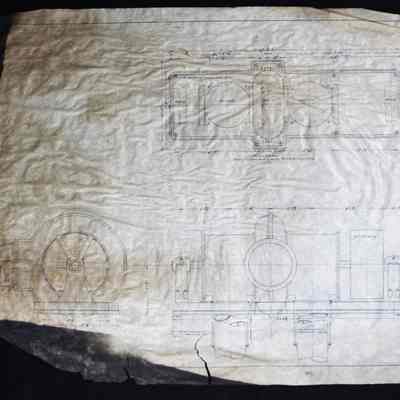 Plans of Sub base showing holes in same to receive Turbines and Draft Tubes.