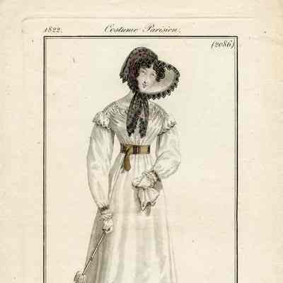 White Dress with Black Lace Covered Bonnet