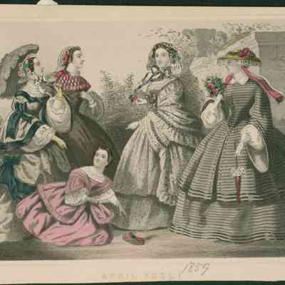 4 Ladies and a Girl in Garden, "April Fools"