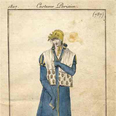 Blue Coat with Short White Shawl Over the Shoulder