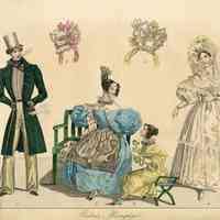 2 Women, 1 with Apron, Girl, Man Smoking