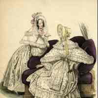 2 Ladies in Morning Dress, Purple Couch