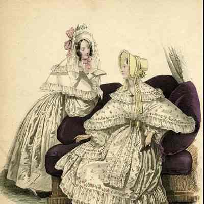 2 Ladies in Morning Dress, Purple Couch
