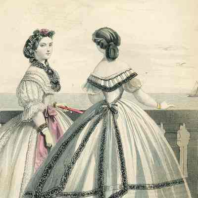 Ladies in Vacation Dress, at Balustrade