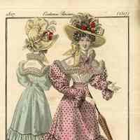 2 Ladies in Colored Dresses and Canezous