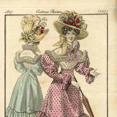 2 Ladies in Colored Dresses and Canezous