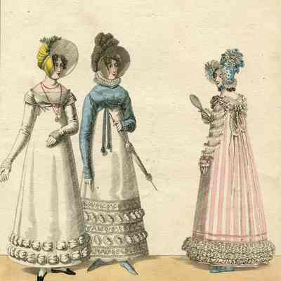 3 Ladies, Blue Spencer, Pink Striped Dress