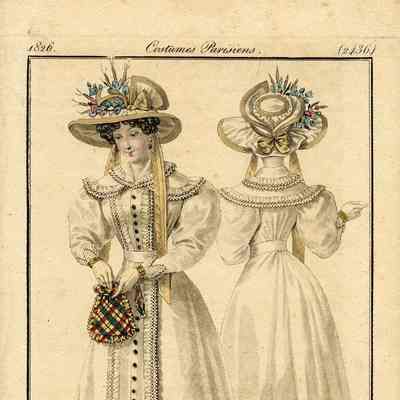 2 Ladies, White Pelisse, Plaid Reticule