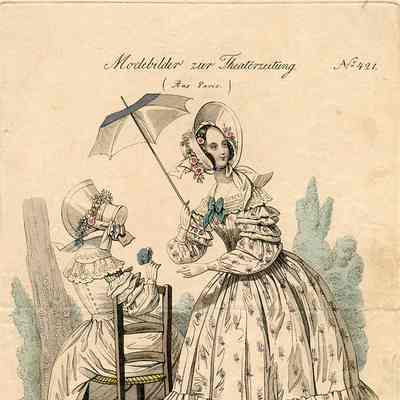 Lady with a Parasol Standing Next to One Seated in Chair