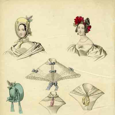 Pelerine F/B, Chemisette, 2 Bonnets, Head Dress