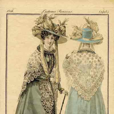 2 Ladies, Each with a Blonde Lace Shawl