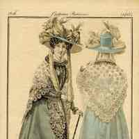 2 Ladies, Each with a Blonde Lace Shawl