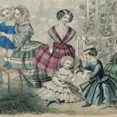 Lady and Six Children in a Garden