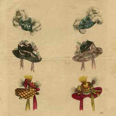 Front And Back Views Of A Turban, A Hat And A Bonnet