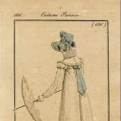 Percale Dress with Blue Bow; Lined Parasol