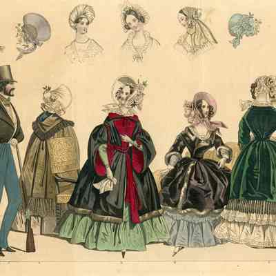 Winter Coats, One with White Silk Shawl and Turban