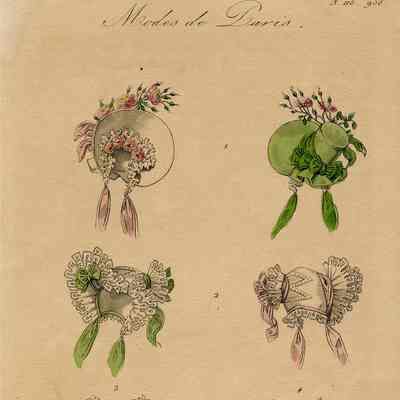 6 Torsos, One in Striped Dress With Parasol