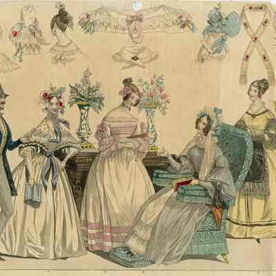 Front And Back Views Of A Turban, A Hat And A Bonnet