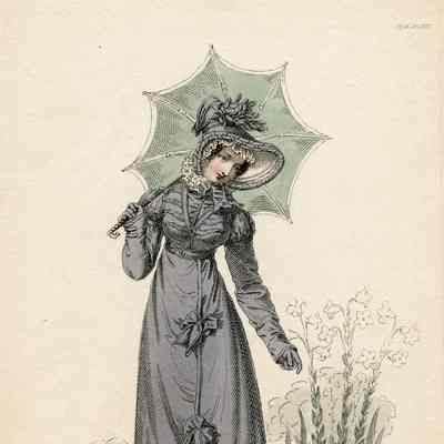 Walking Dress, Black Crepe Trimmed Pelisse