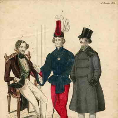 3 Men, One in Red Renaissance Costume