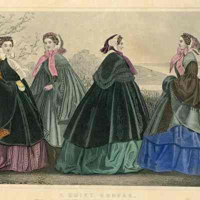Ladies Outdoors in Huge Skirts, "A Quiet Confab"