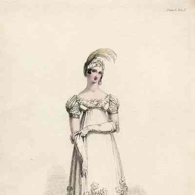 Evening Dress, White with Elaborate Floral Appliques