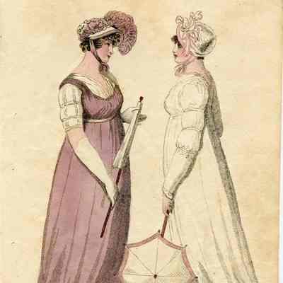 2 Ladies, Trained Dress and Parasol