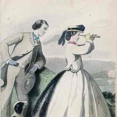 Man and Lady at Seaside, She In White and Black