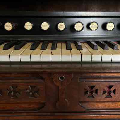 Detail of knobs, keys, and carvings
