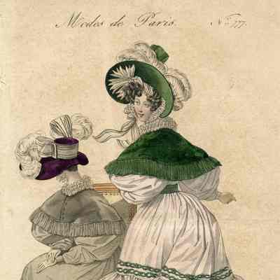 2 Ladies with Gigot Sleeves, Green Pelerines