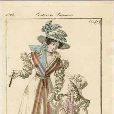 Lady and Daughter, White Pelisse with Long Striped Ribbon