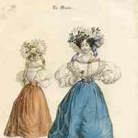 2 Ladies in DInner Skirt and Blouse, Deep Frilled Caps