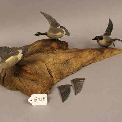 Miniature Canada geese carving