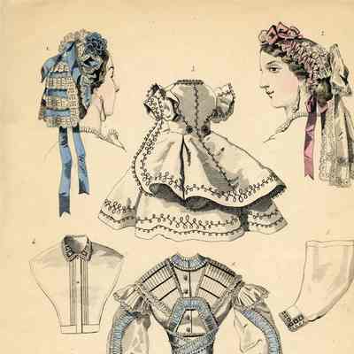 2 Caps, Girl's Dress, Bodice, Chemisette, and Sleeve
