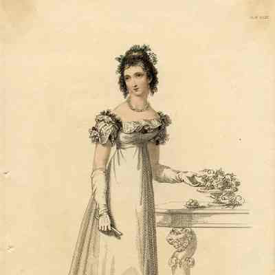 Full Dress, Lady Admiring Grapes on Table