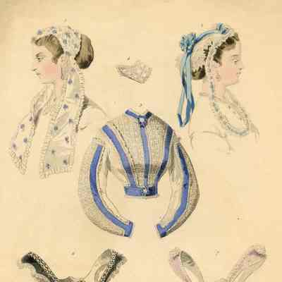 2 Caps, A Bodice with Blue Trim, 2 Swiss Belts, Chemisette