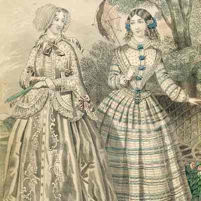 Ladies in Walking Dress, By a Bench, Small Mat