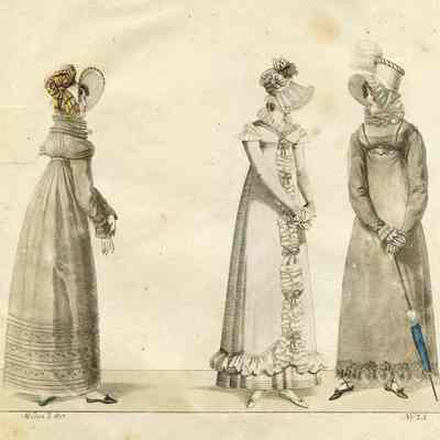 Ladies in White Walking Dress, 1 With a Parasol