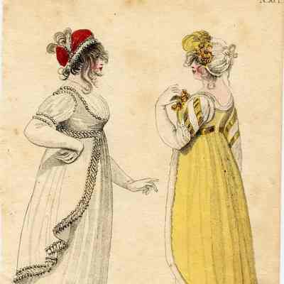 2 Ladies in London Full Dress, Yellow Court Train