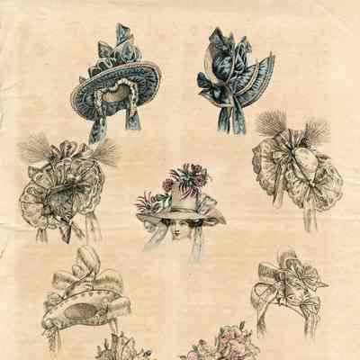 One Head in a Straw Hat Surround By 8 Hats and Caps