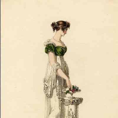 Evening Dress, White Skirt, Green Bodice