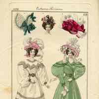 2 Ladies in Dress and Pelisse, 2 Hats and a Coiffure
