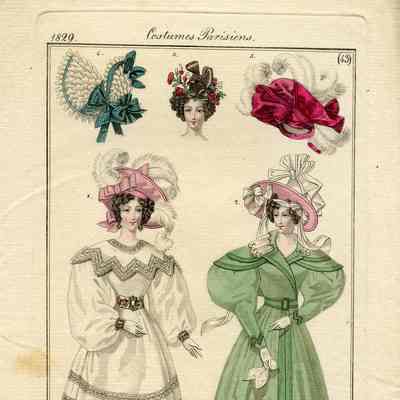 2 Ladies in Dress and Pelisse, 2 Hats and a Coiffure